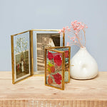 Recycled Metal Glass Double Photo Frame: Fits up to a 3x4.5" photo / Rose Gold