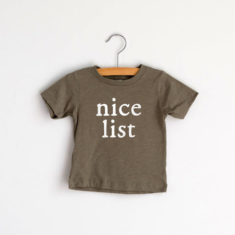 Olive Nice List Baby & Kids Christmas Tee