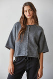 W2486 | Knit Sweater Quarter Sleeve Button Up Cardigan Top