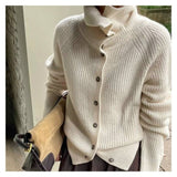 Beige Tan Ribbed Button Front Loose Cardigan
