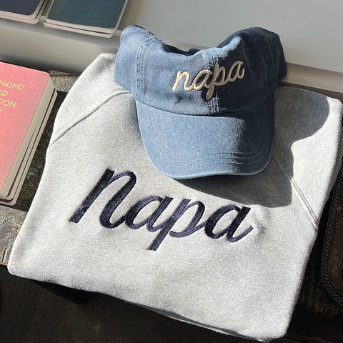 Napa Navy and Grey - Embroidered Crewneck Sweatshirt