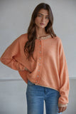 Taupe Ecru Orange Trim Sweater Crew Neck Cardigan