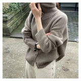 Beige Tan Ribbed Button Front Loose Cardigan