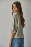 W2486 | Knit Sweater Quarter Sleeve Button Up Cardigan Top