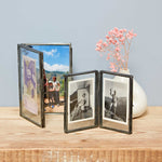 Recycled Metal Glass Double Photo Frame: Fits up to a 3x4.5" photo / Rose Gold