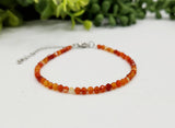 Banded Carnelian Bracelet Faceted 3MM w/Silver Color Clasp,