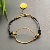 Hammered Organic Gold Connector Leather Bracelet