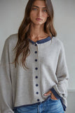 Taupe Ecru Orange Trim Sweater Crew Neck Cardigan