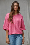 W2486 | Knit Sweater Quarter Sleeve Button Up Cardigan Top