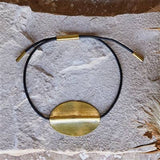 Aga Bracelet with Oval Brass - Black Leather