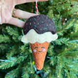Smiling Ice Cream Cone Felt Wool Christmas Ornament