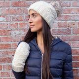 Tiffany Wool Beanie Hat with Faux Fur Pom and Texture Knit