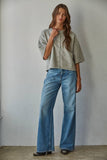 W2486 | Knit Sweater Quarter Sleeve Button Up Cardigan Top