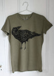 Women's Organic Crow T-Shirt on Olive Green