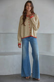 Taupe Ecru Orange Trim Sweater Crew Neck Cardigan