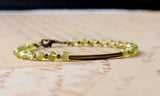 Natural Peridot Beads And Bronze Bar Bracelet