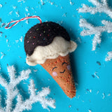 Smiling Ice Cream Cone Felt Wool Christmas Ornament