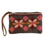 Charcoal Flowers Cotton Polyester Unisex Beaded Wristlet