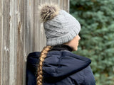 Tiffany Wool Beanie Hat with Faux Fur Pom and Texture Knit