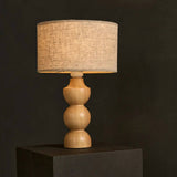 Oliver Light Brown Wooden Lamp | Linen Mix Shade & Elegant Design