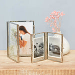 Recycled Metal Glass Double Photo Frame: Fits up to a 3x4.5" photo / Rose Gold