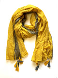 Del Sol Tassel Cotton Scarf Mustard Grey