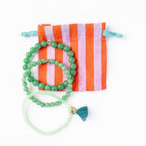 Addison Set Of 3 Stretch Bracelets Glass And Crystal With Bag Jade Green
