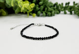 Black Spinel Bracelet Faceted 3MM w/Silver Color Clasp