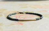 Dark Blue Seed Bead And Bronze Bar Bracelet