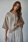 W2486 | Knit Sweater Quarter Sleeve Button Up Cardigan Top