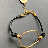 Hammered Organic Gold Connector Leather Bracelet