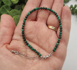 Malachite Bracelet Faceted 3MM w/Silver Color Clasp