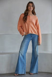 Taupe Ecru Orange Trim Sweater Crew Neck Cardigan