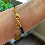 Hammered Organic Gold Connector Leather Bracelet