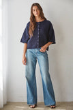 W2486 | Knit Sweater Quarter Sleeve Button Up Cardigan Top