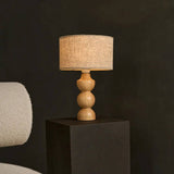 Oliver Light Brown Wooden Lamp | Linen Mix Shade & Elegant Design