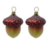 Glittery Acorn Polish Glass Christmas Tree Ornament Set of 2