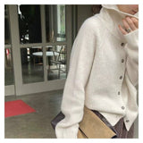 Beige Tan Ribbed Button Front Loose Cardigan