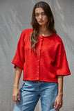 W2486 | Knit Sweater Quarter Sleeve Button Up Cardigan Top