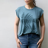 Forest Fern Leaves Women's Rolled Cuff Muscle Tee Deep Teal