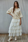 W2486 | Knit Sweater Quarter Sleeve Button Up Cardigan Top