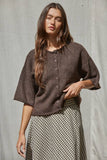 W2486 | Knit Sweater Quarter Sleeve Button Up Cardigan Top