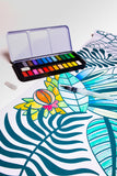 Watercolor paint set with water brush