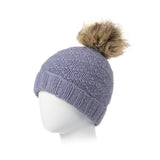 Tiffany Wool Beanie Hat with Faux Fur Pom and Texture Knit