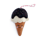 Smiling Ice Cream Cone Felt Wool Christmas Ornament