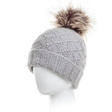 Tiffany Wool Beanie Hat with Faux Fur Pom and Texture Knit