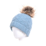 Tiffany Wool Beanie Hat with Faux Fur Pom and Texture Knit