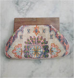 Tapestry Clutch with Wooden Handle