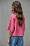 W2486 | Knit Sweater Quarter Sleeve Button Up Cardigan Top