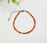 Banded Carnelian Bracelet Faceted 3MM w/Silver Color Clasp,